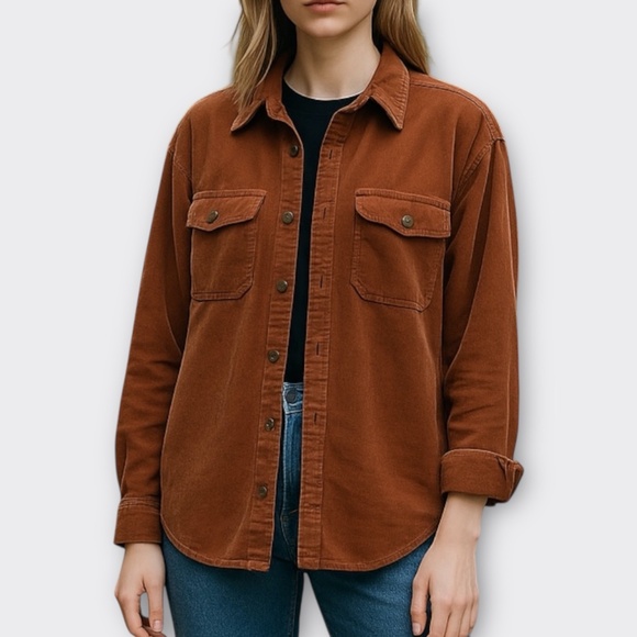 MODISH REBEL baby Whale Corduroy Shirt Snap Rust Brown Outdoor Gorpcore Fall M - Picture 9 of 10
